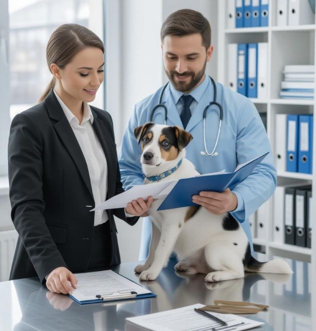 veterinarian reviewing documents with attorney